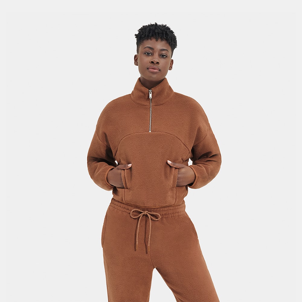 Blusa UGG Cassady Micro UGGfluff Halfzip Marrom