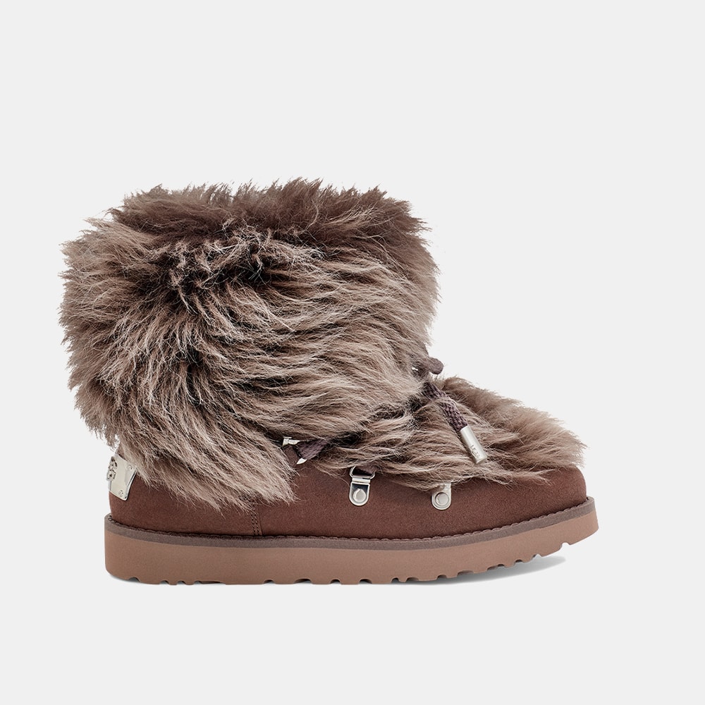 Bota Classic Posh Mini Fur Cinza