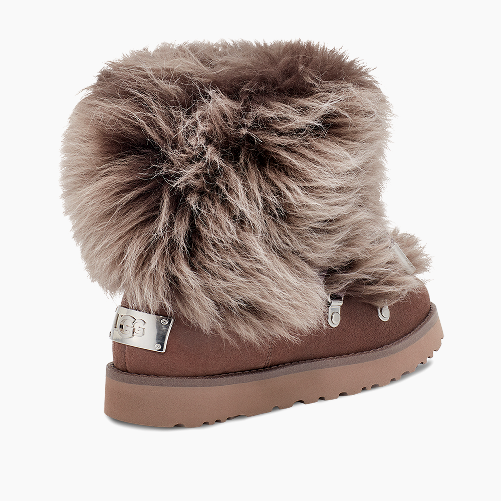 Bota Classic Posh Mini Fur Cinza