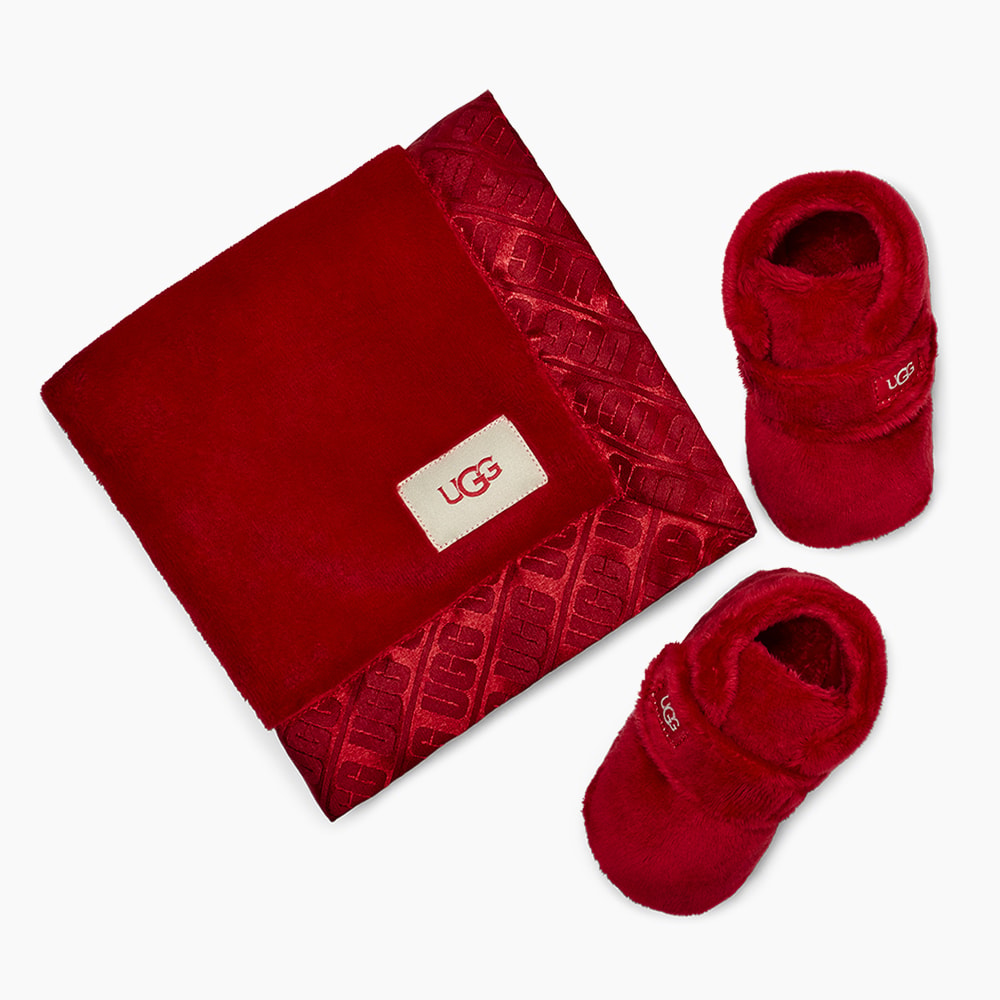 Kit Baby UGG com Bota e Cobertor Vermelho