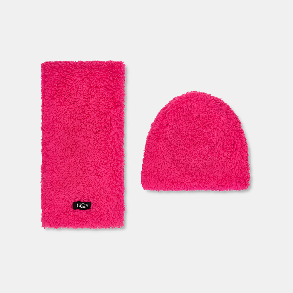Kit UGG Infantil com Cachecol e Gorro Rosa