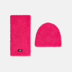 Kit UGG Infantil com Cachecol e Gorro Rosa