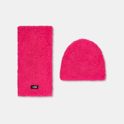 Kit UGG Infantil com Cachecol e Gorro Rosa