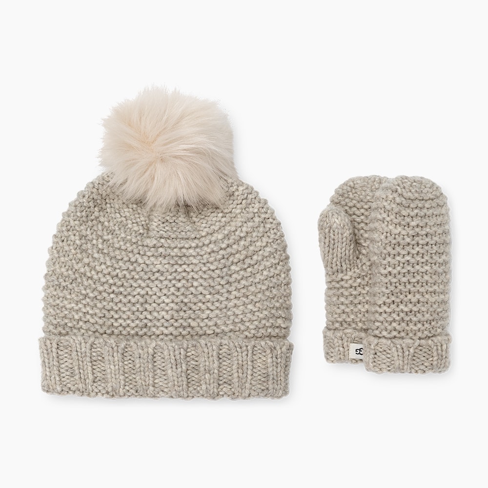 Kit UGG Juvenil com Luva e Gorro Cinza