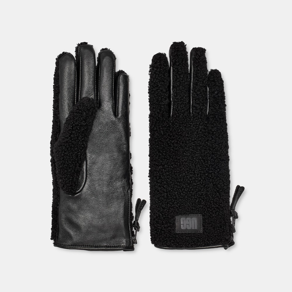 Luva UGG Sherpa e Couro Zip Preto