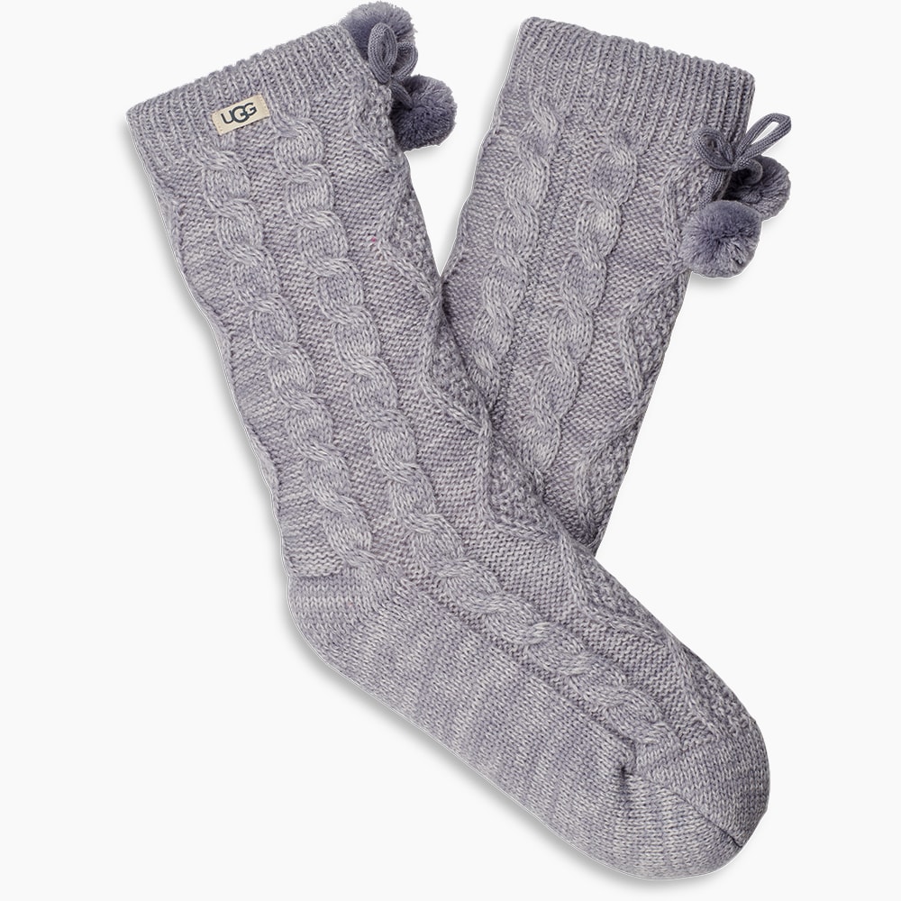 Meia UGG Pom Pom Fleece Lined Crew Cinza
