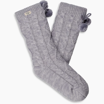 Meia UGG Pom Pom Fleece Lined Crew Cinza
