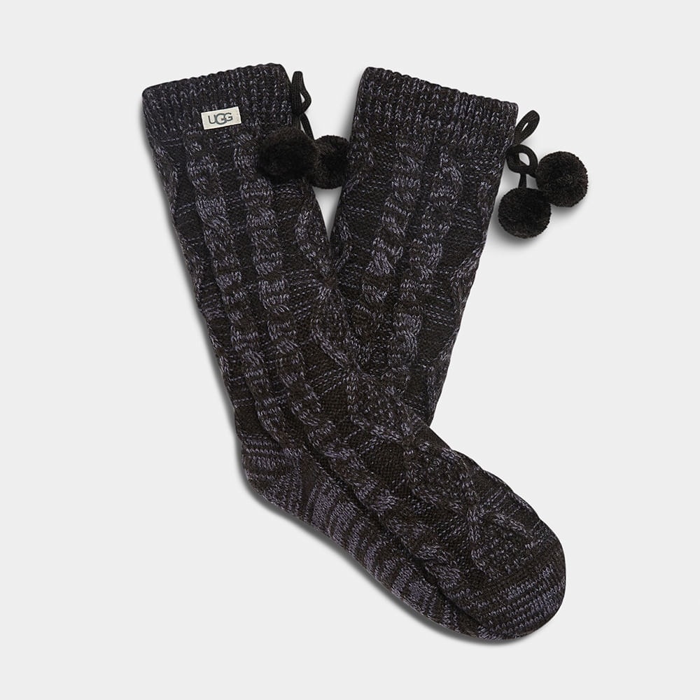 Meia Ugg Pom Pom Fleece Lined Crew Sock Cinza