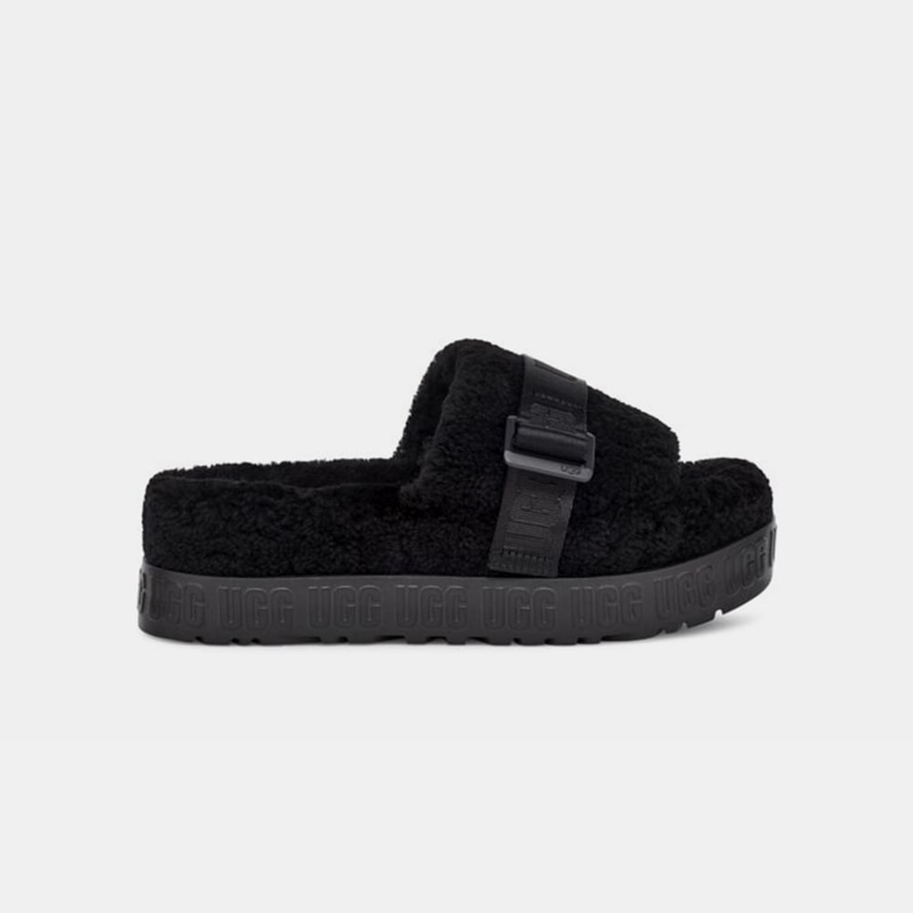 Sandália Flat UGG Fluffita Preto