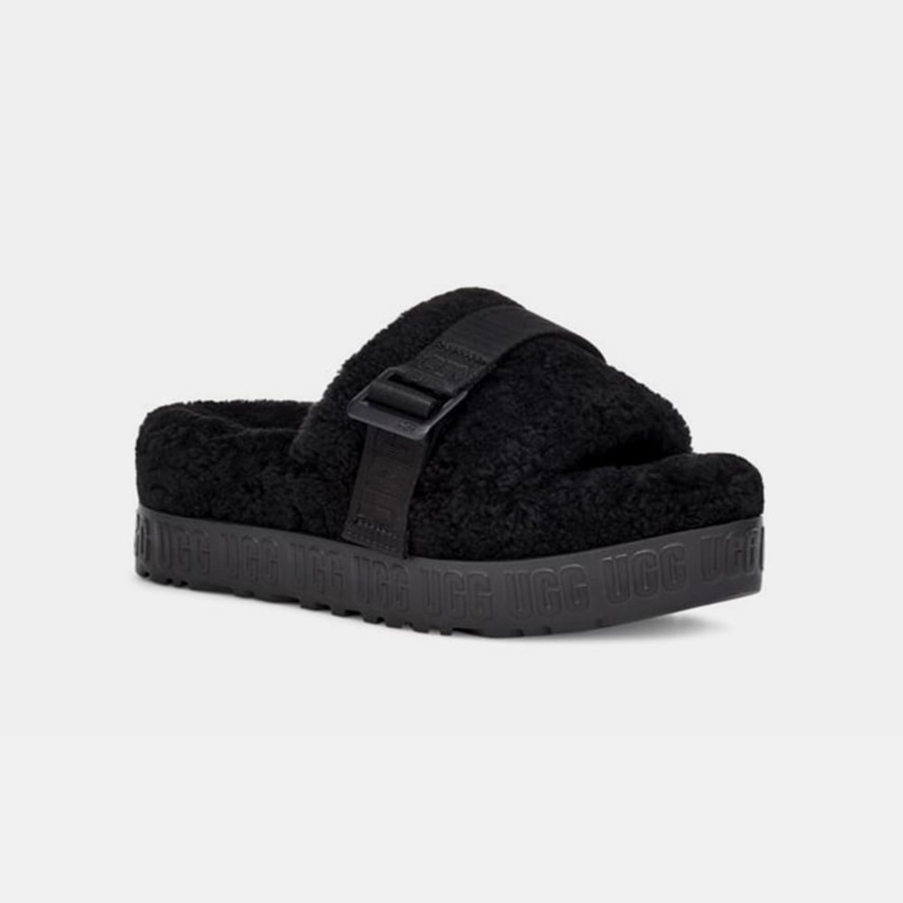 Sandália Flat UGG Fluffita Preto