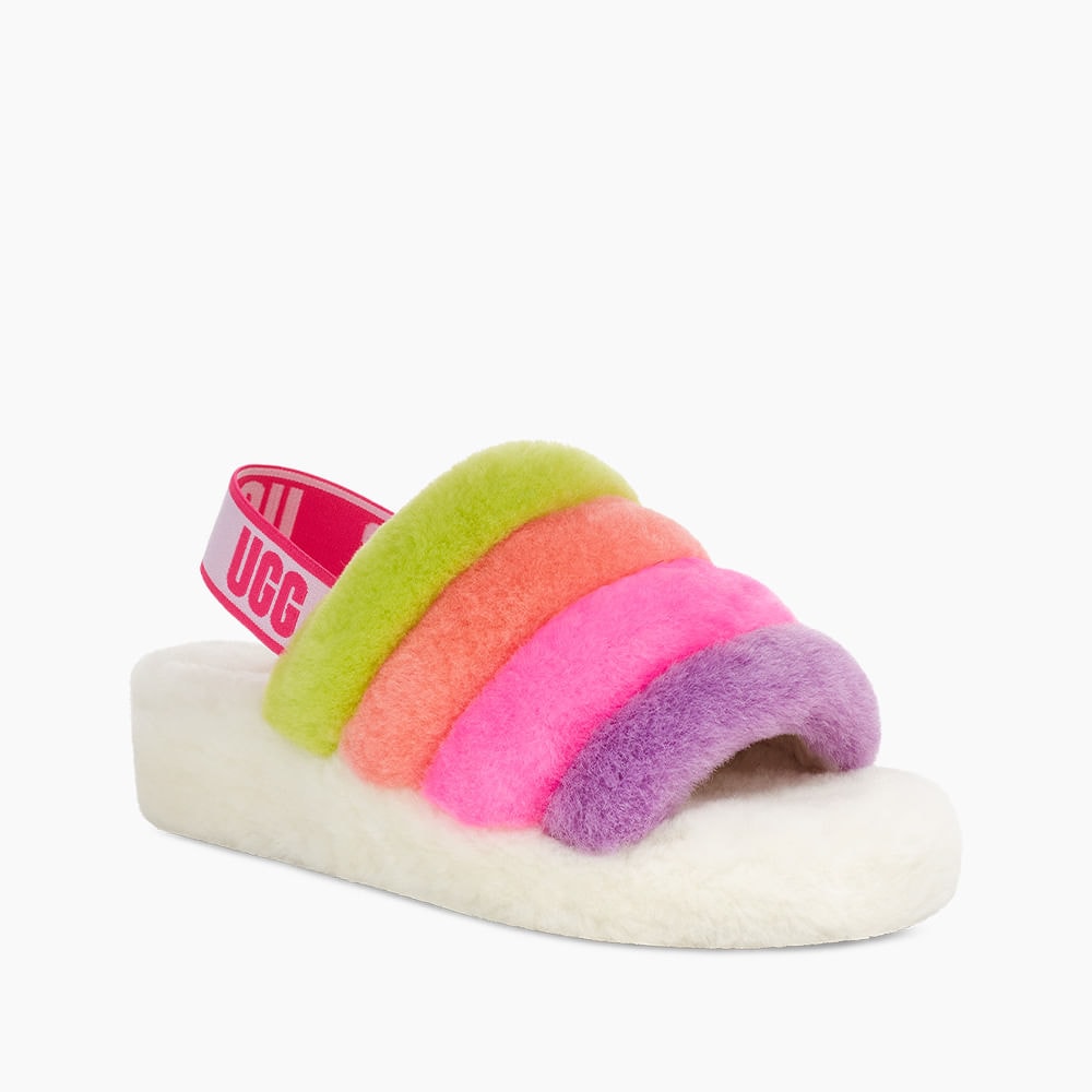 Sandália UGG Fluff Yeah Slide Stripes Branco