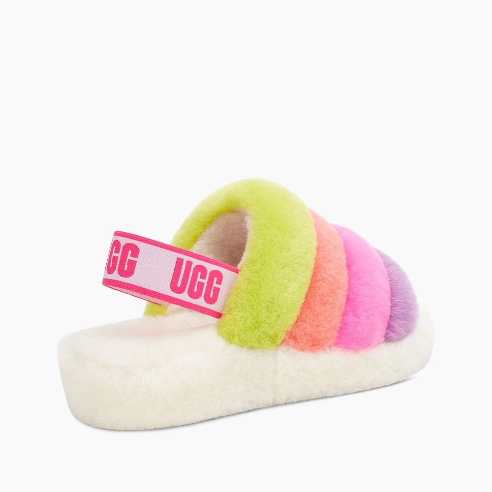 Sandália UGG Fluff Yeah Slide Stripes Branco