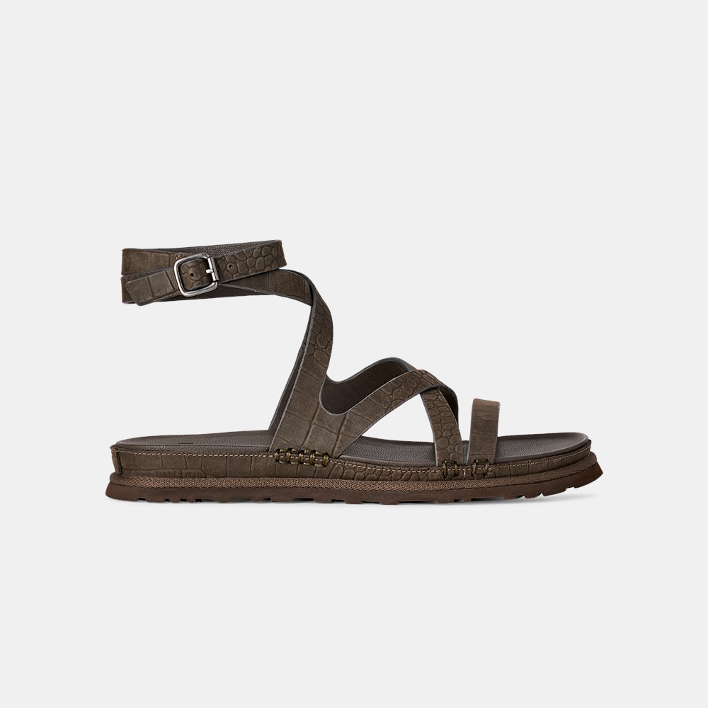 Sandália UGG Goldengaze Embossed Ankle Wrap Marrom