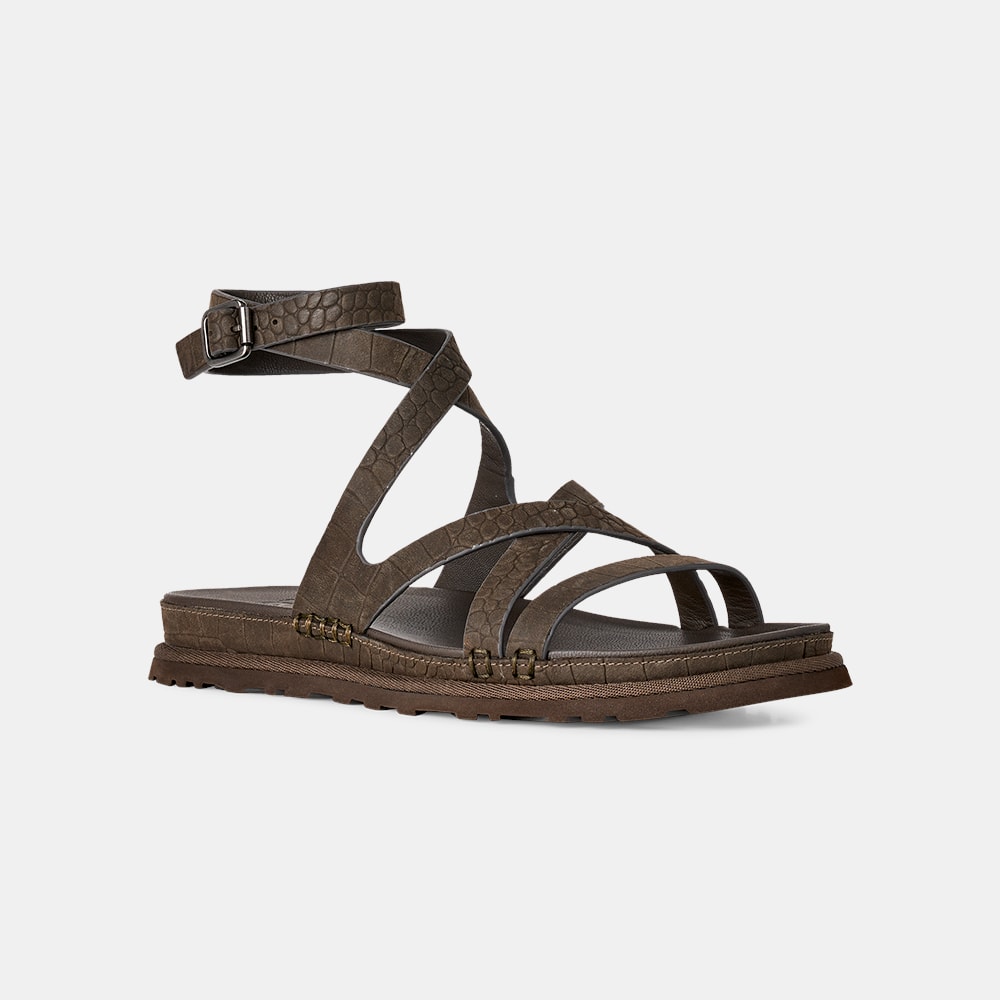 Sandália UGG Goldengaze Embossed Ankle Wrap Marrom
